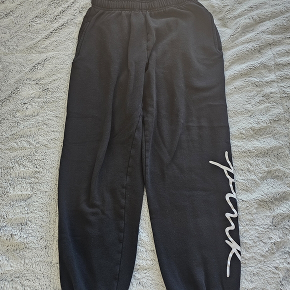 PINK Victoria's Secret Pants - PINK Victoria's Secret Black Joggers with White Script